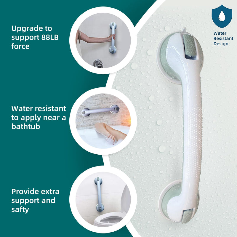 2 Pack Heavy-Duty Shower Grab Bars - Gemroom 16.5 Inch Grey Suction Bar Handles for Elderly, Seniors, Handicap, Safety Balance Assist Grip for Bathroom, Toilet - Anti-Slip, Shower Handles Hand Rail 16.5"