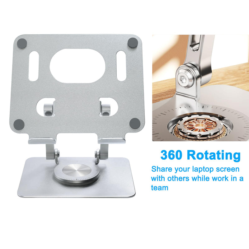 DCHAV Foldable Adjustable Drawing Tablet Stand for Desk iPad Holder Laptop Computer Riser 360 Rotating Ergonomic Aluminum Raised Table for Portable Monitor Phone 5-12 Inch Notebook, Silver