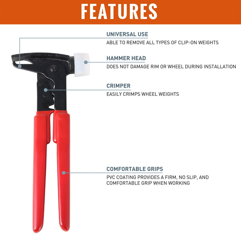 RockTrix - Heavy Duty Wheel Weight Hammer - Balancing Tool Hammer Plier for Clip On Weights - Red Medium