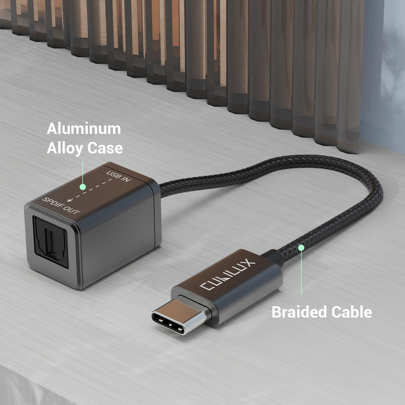  [AUSTRALIA] - Cubilux USB C to SPDIF Transmitter, Unidirectional Type C to Optical Audio Output Adapter with 192KHz/24bit DAC for MacBook Pro/Air, Laptop, Computer