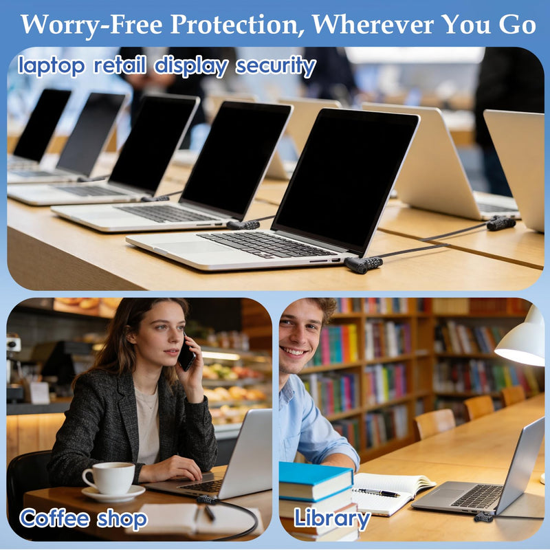 Laptap Lock,Universal 3-in-1 Laptop Lock with Combination Code,Anti-Theft Security Cable Compatible with Standard, Nano and Wedge Slots, Suitable for Students & Office Workers