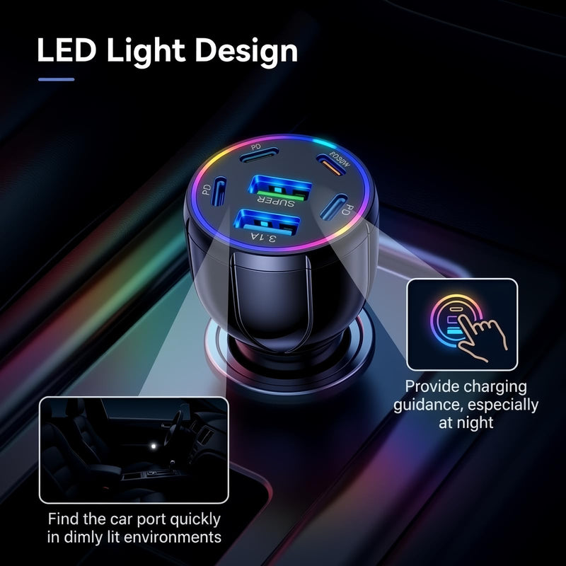 2026 Upgraded 6 Port Car Charger USB C & USB A,75W Fast Car Charger Adapter for Super/PD30W/PD/3.1A,12V/24V Cars Cigarette Lighter Chargers Cars Chargers Port for Phones,Tablets 6 Ports