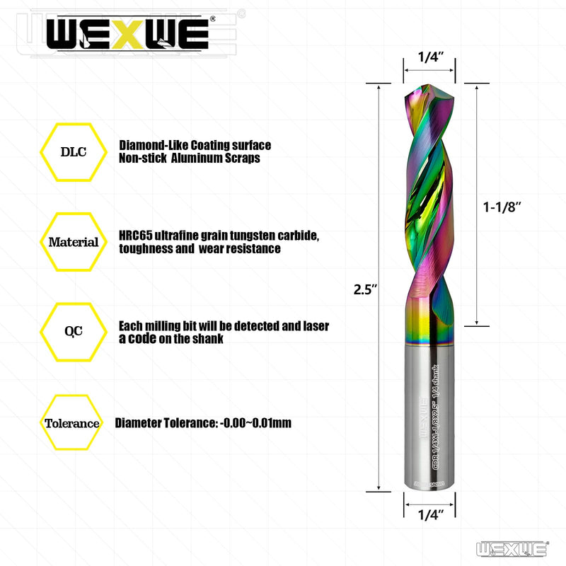Tools CNC Solid Carbide Drill Bits With Straight Shank and 118° Point Angle, Applications: For Acrylic Plate Aluminum, Wood, Plastic, Brass, Copper -1/4 Diameter 1/4" Shank, 2.5" All Length 2PCS 1/4*DIA - 1.125"FL - 2.5"OL Straight Shank 2PC