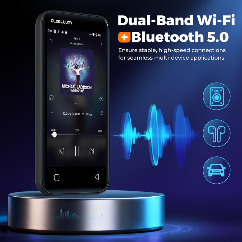 96GB MP3 Player with Bluetooth 5.0 and WiFi, Music Player with Spotify, Audible, Amazon Music, Pandora, Libby, Spotify Kids, 4" Touchscreen Android MP4 Player with HiFi Sound (Glossy Black) Glossy Black