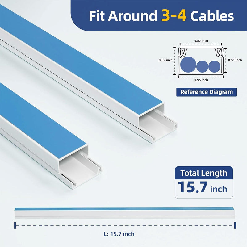 Cord Hider Kits, 94.5in Cord Covers for Wires on Wall, Paintable Cable Cover Raceways, Cable Concealer Raceway for Home and Office, L 6X 15.75in W 0.94in H 0.55in, White 94.5 inch