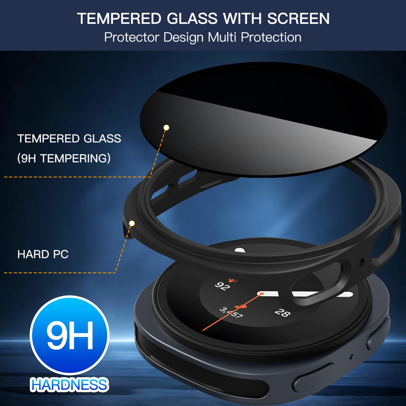 Suoman for Samsung Galaxy Watch 9/8 44mm Privacy Protector Case-Black*2 | 2-Pack,Anti-Peeping,Touch Sensitive,Scratch-Resistant,Tempered Glass Screen Protector,PC Hard Protective Bumper Cover Black Privacy*2 for Galaxy Watch 9/8 44mm
