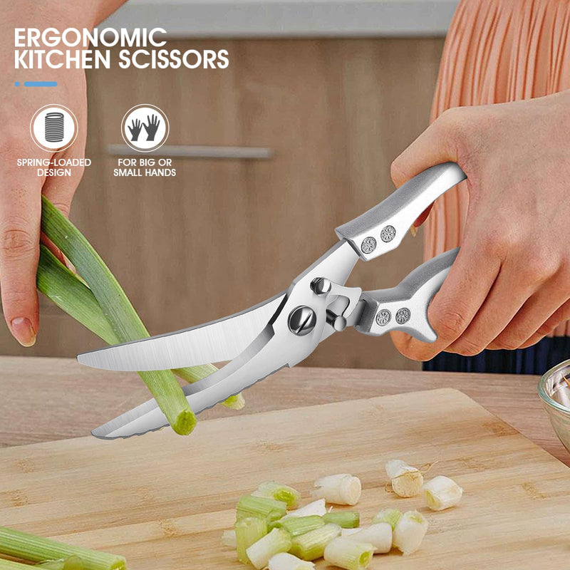 PURPLEBIRD Poultry Shears Heavy Duty, Kitchen Scissors Dishwasher Safe Kitchen Shears for Meat Cutting Stainless Steel Meat Cooking Scissors for Thanksgiving Day Silver