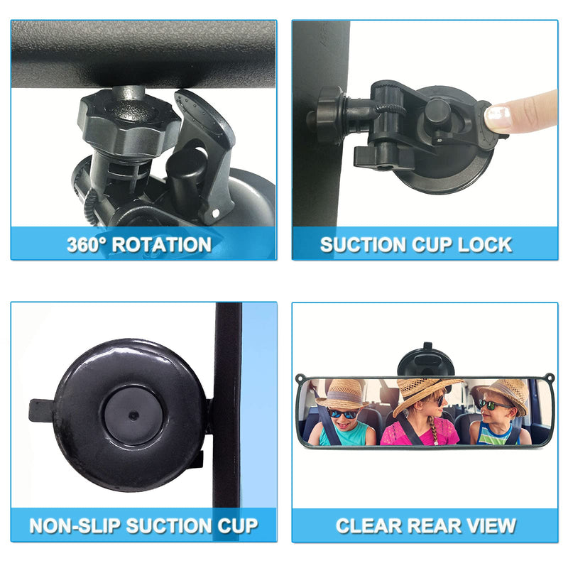 Rear View Mirror, 9.8" Universal Rearview Mirror, Car Interior Rear View Mirror with Adjustable Suction Cup, Car Inside Mirror for SUV, Vans, Trucks (Bonus 2 PCS Blind Spot Mirrors) White
