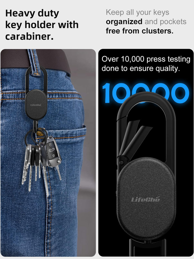 Keychain, Key Finder Built-in Anti-Loss Tracker, Heavy Duty Key Holder, Premium Stainless Steel Keychain Carabiner Car Key Chains with GPS Global Locator Tracking Waterproof Black