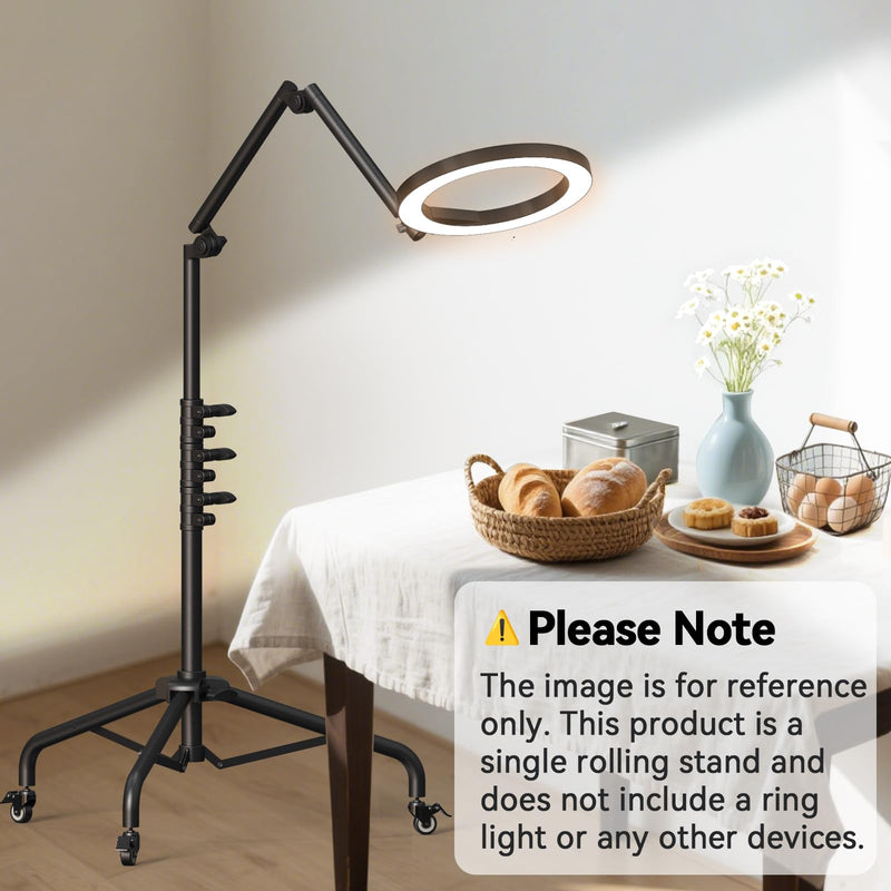 Takerers for Rolling iPad Stand Floor with Casters, Tablet Floor Stand Tripod for Ring Light/iPad/Phones/Mic/DSLR Camera, 1/4'' 3/8'' 5/8'' Screw, Ball Head, 3-Section Detachable Articulating Arm