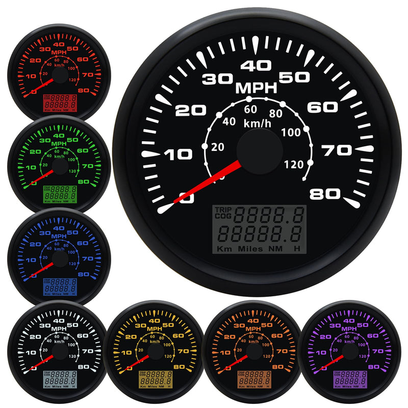Geloo 85MM GPS Speedometer Gauge Boat MPH Speedometer Waterproof 0-80MPH 0-120KM/H Marine Speedometer Odometer LCD Indicators with 7 Backlight fit Car Truck Motorcycle Speedometer GPS Gauge Auto 9-32V 80 MPH Black