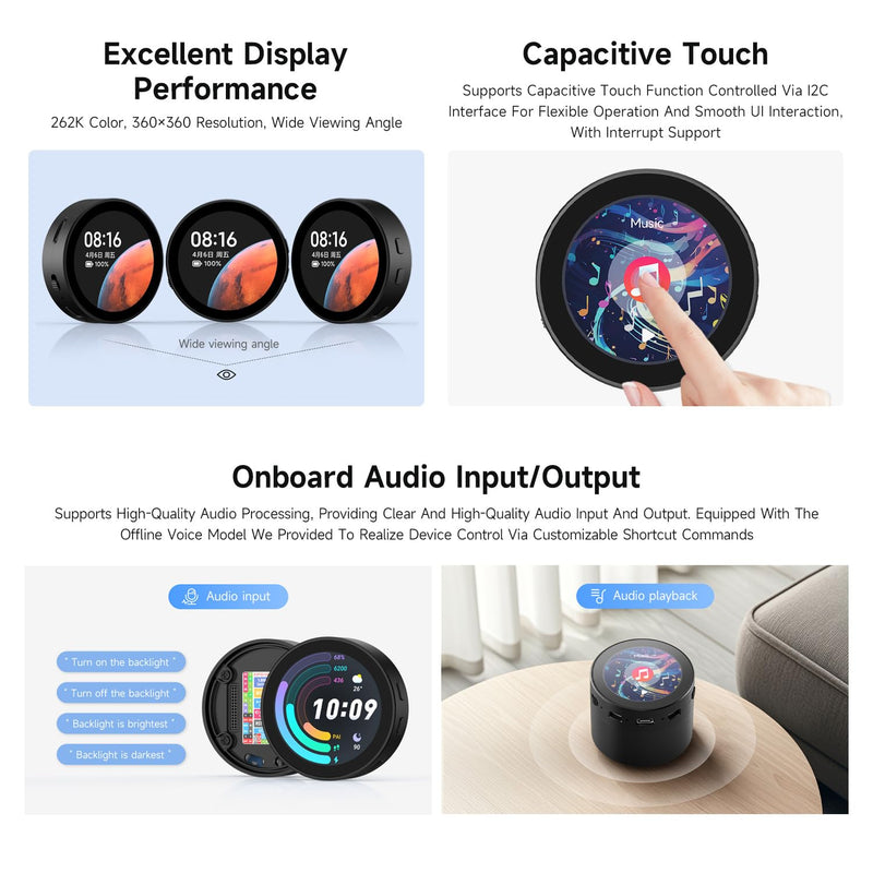 Waveshare ESP32-S3 1.85inch Round LCD Development Board, 360×360, Supports Wi-Fi & Bluetooth BLE 5, AI Speech, Smart Speaker Box, ESP32 with Display