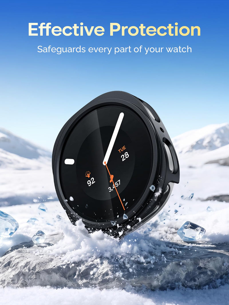 Misxi 2-Pack Waterproof Case for 44mm Samsung Galaxy Watch 9/Watch 8 | Cover with 9H Tempered Glass Screen Protector for Samsung Watch9/Watch8, Anti-Scratch Sensitive Touch Protection, Black Black(2 Packs) 44mm (ONLY for Galaxy Watch 9/8)