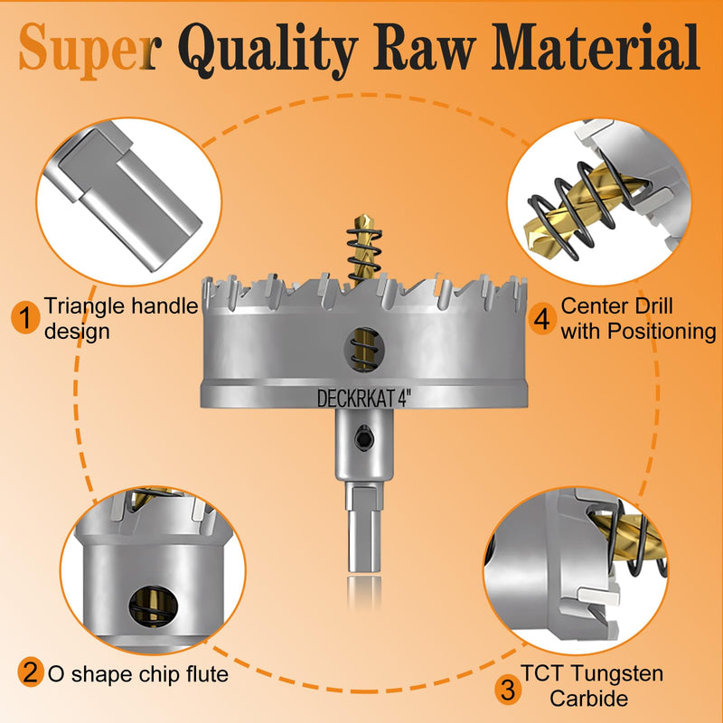 4" TCT Hole Saw for Hard Metal, Heavy Duty 100mm Tungsten Carbide Tipped Hole Cutter with Spring-Loaded Pilot Drill Bit for Stainless Steel, Metal, Iron, and Plastic 4" (100mm)