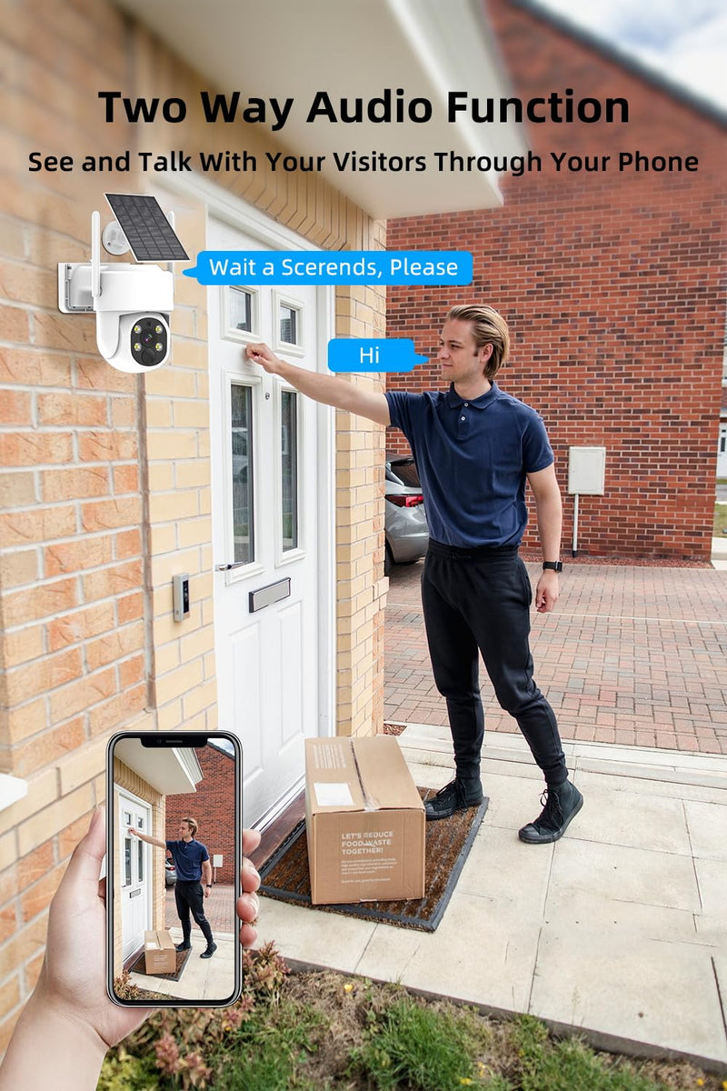 PTZ Security Camera Wireless Outdoor Solar Powered, Pan Tilt 360 Security Camera Waterproof Two Way Audio Color Night Vision Compatible with Alexa Compatible Camera System