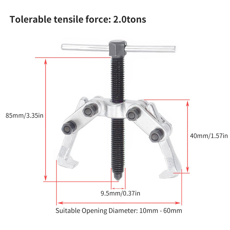 2 Jaw 2.25in/60mm Universal Bearing Gear Pullers Heavy Duty Extractor Tool,High Carbon Steel Puller,Adjuestable Removal Kit Type for Bearings/Flywheels/Pulleys Remove Mini 2Jaw 0.4-2.25 In