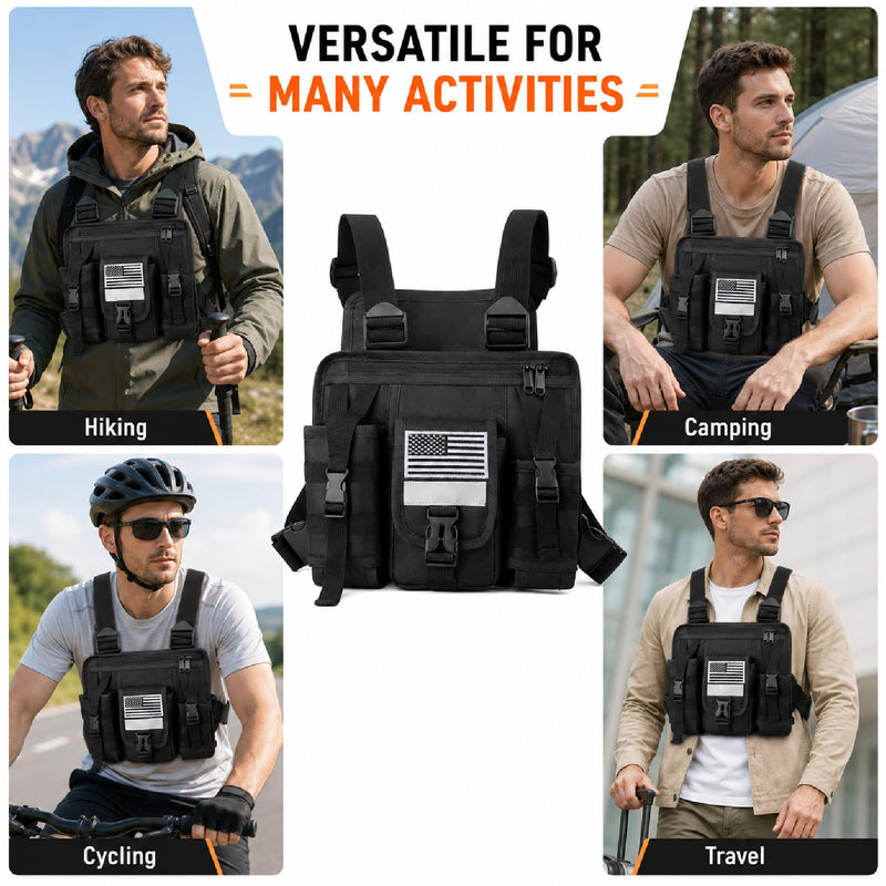 Radio Chest Harness Rig Walkie Talkie Vest Holster Chest Pack with Radio Holder Pouch for Baofeng Kenwood Motorola Two Way Radio