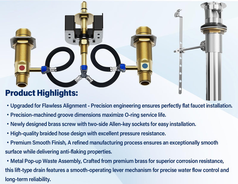 Upgraded Series Rough-In Valve with Drain Assembly,1/2-Inch IPS Connections,Compatible with Moen Widespread Bathroom Sink Faucet,S9000-series,Brass Construction