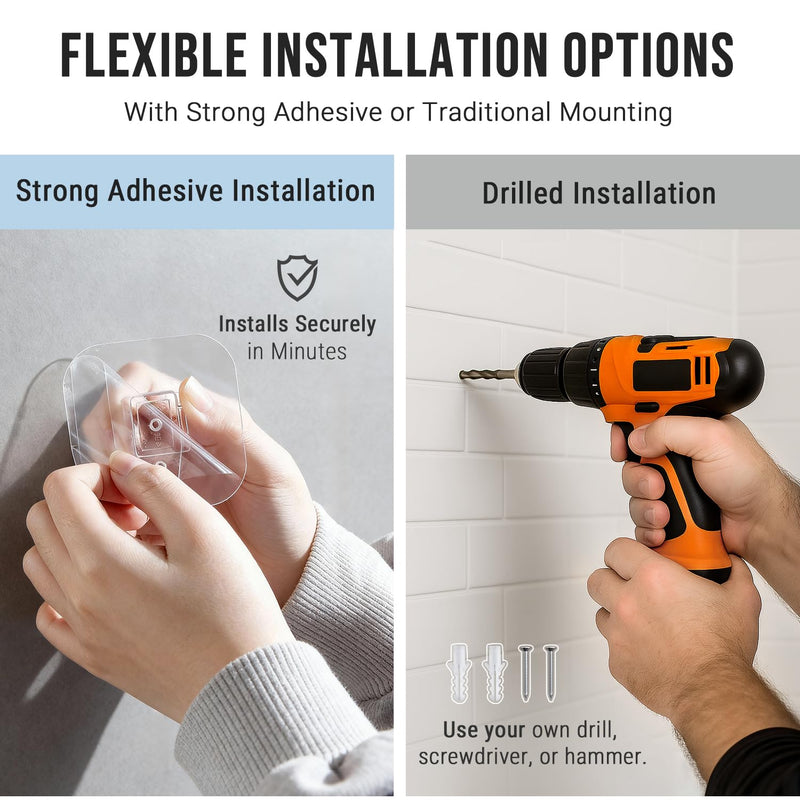 G-Promise Metal Handheld Shower Head Holder, Adjustable Wall Mount Shower Wand Bracket, Strong Adhesive Disc Mount or Drill Installation (Square, Brushed Nickel) Square