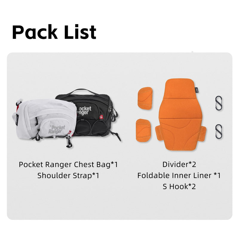 VSGO Pocket Ranger 2.4L Camera Waist Bag with Removable Padded Insert | 3 Carry Modes; 420D Nylon; Removable 10mm Padded Insert; Water-Resistant YKK Zippers; External Bungee Cord, White