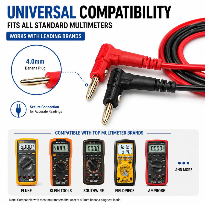 Professional Multimeter Test Leads Kit – 1000V 10A CAT III/IV – Includes Replaceable Gold-Plated Sharp Needle Probes, Alligator Clips, and Banana Plug Extension Cables for Electrical Testing