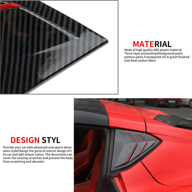 Carbon Fiber Side Window Louvers Air Vent Shades Cover Trim for Chevrolet Corvette C8 Coupe 2020-2025 (Carbon Fiber-Red Line) Carbon Fiber-Red Line