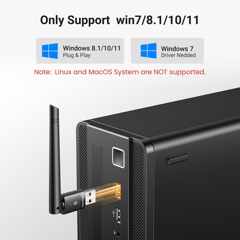 UGREEN Bluetooth Adapter for PC, Bluetooth 5.4 Long Range Dongle Receiver EDR & BLE, Plug & Play for Windows 11/10/8.1, for Headphone/Keyboard/Mouse/Speakers/Printer