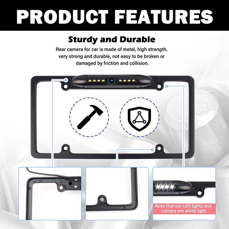 2026 New Car License Plate Backup Camera,8 LED HD Night Vision Reverse Camera with 170° Wide Angle,IP68 Waterproof Backup Cameras License Plate Mount for Truck SUV