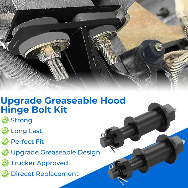 for Peterbilt 379 Accessories Engine Hood Hinge Pivot Bolt Kit Bushing Kit Upgrade Greaseable Hood Hinge Bolt Kit Fits for Peterbilt 357 378 379 388 389 Parts Replace for 23-15273 13-04726 13-04727