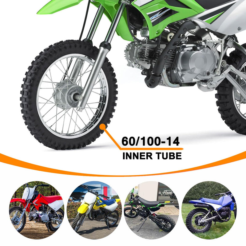 Front 60/100-14 2.50-14 Inner Tube for 110cc 125cc CRF70 CRF110 XR70 KLX110 TTR90 PW80 RM60 RM65 TaoTao DB14 SSR Apollo Coolster Dirt Pit Bike Motorcycle Off Road Motocross Heavy Duty 1 Pack