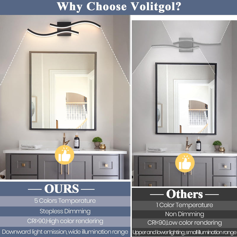 Bathroom Vanity Light Fixture, 26W 5CCT Dimmable Modern Led Bathroom Light Fixtures Over Mirror, LED Vanity Lighting Bar for Bathrooms (Black, 24inch) Black