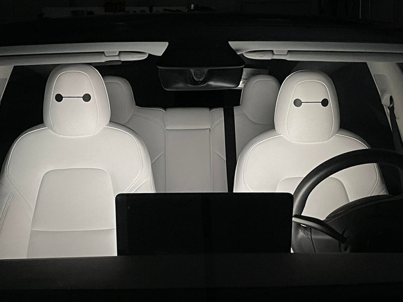 Tesla Seat Eye Decals - Set of 6 - Tesla seat Stickers - Model S 3 X Y - Baymax Big Hero 6 Inspired - Includes Transfer Tape - Compatable with Most VR Headsets.