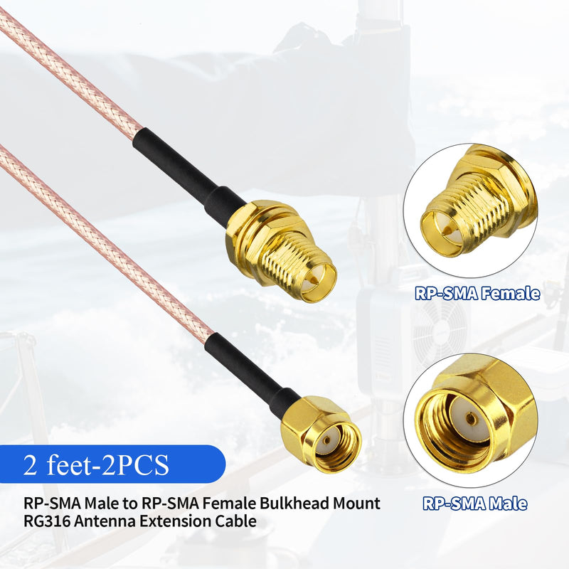 Yuslao WiFi Antenna Extension Cable 2ft 60cm RP-SMA Male to RP-SMA Female Low Loss RG316 Coax Cable (2-Pack) Compatible with WiFi Router USB Adapter Security IP Security Camera PCIE Network Card Modem 2ft / 60cm (2-Pack)