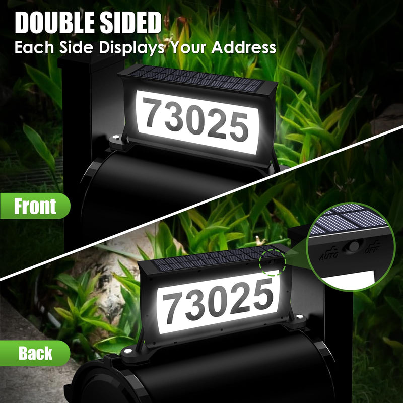 Solar Address Sign, 3 Colors-in-1 Waterproof Mailbox Number Plaque for Outside, Double-Sided Light-Emitting Mailbox Topper, House Numbers for Outside (No-drilling Option Available) Black