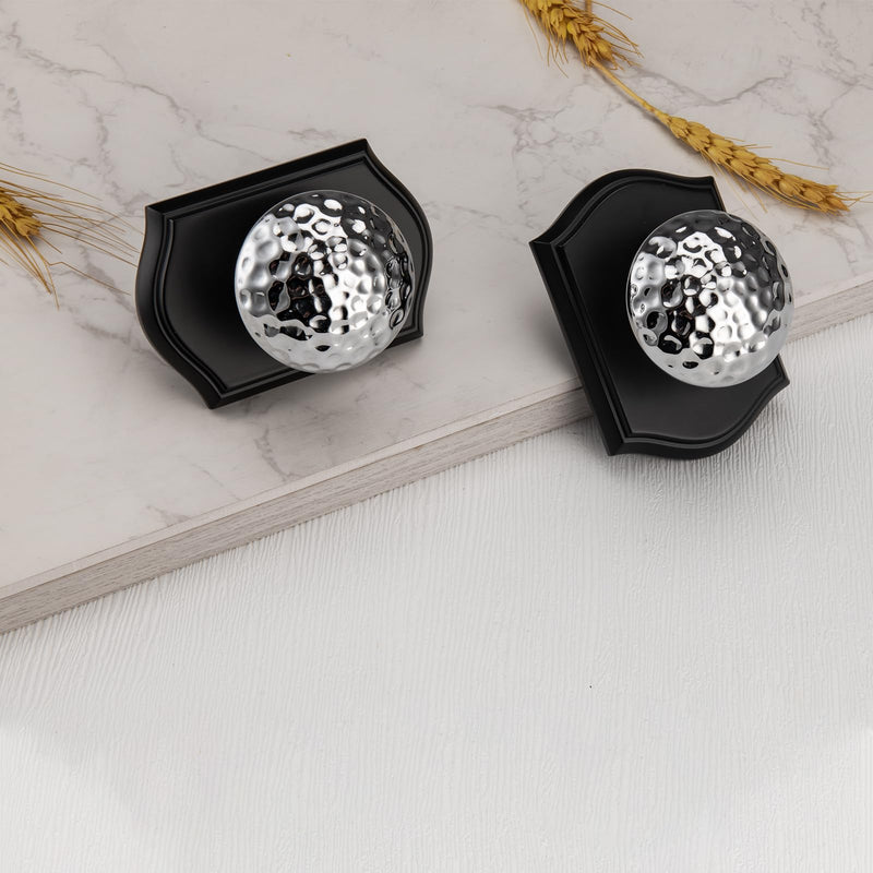 Black Door Knobs with Camelot Trim, Interior Door Handles for Bath & Bed, Heavy Duty Door Knob with Lock Classic Matt Black