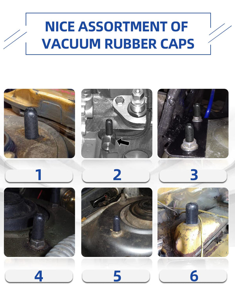 Vacuum Caps Rubber Plug Kit, 165 PCS 14 Size Assorted Vacuum Plugs Hose End Caps Assortment Kit for Carburetor, Manifold, Automotive 3/16'' 5/16" 7/32" 1/4" 5/32'' 3/8'' 1/8'' 1/2"