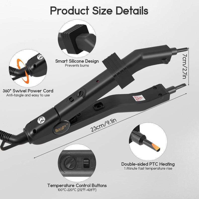 Hair Extensions Iron,Electrothermal Hair Extension Tools,210°F-390°F Temperature Adjust Fusion Heat Iron Connector (Black) Black