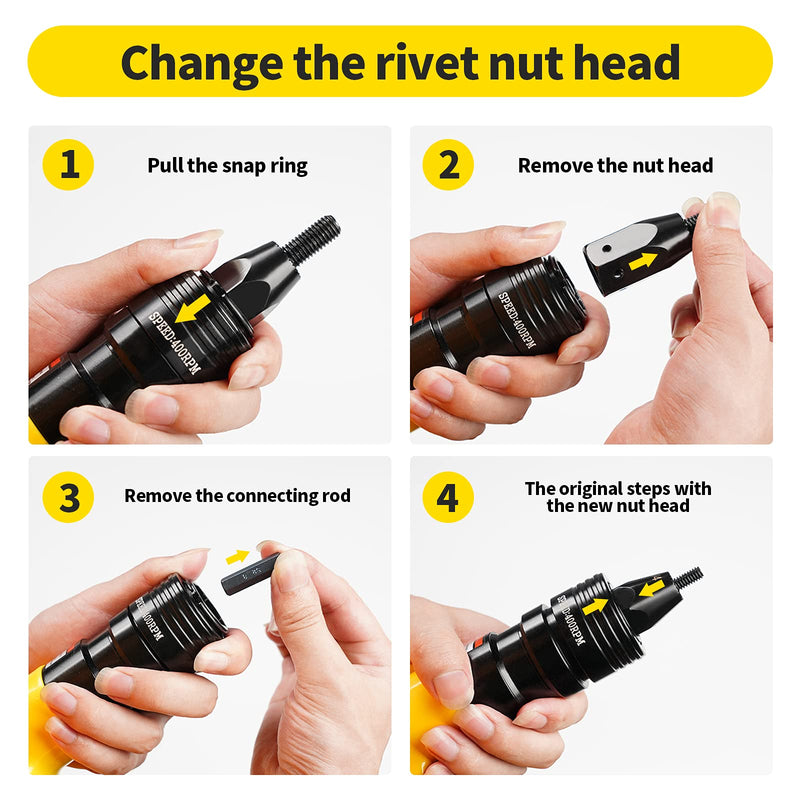 Pneumatic M12 Self-Locking Rivet Nut Gun Head with (Replacement Mandrel Each 5pcs for Pneumatic Rivnut Gun and Cordless Rivet Nut Tool (HIFESON & EROSHAK)