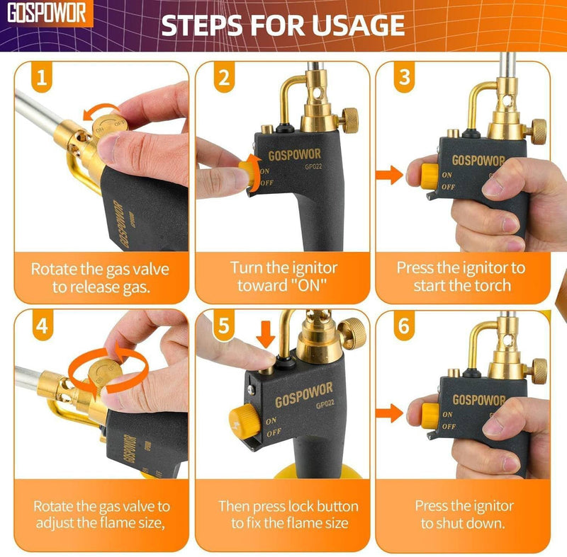 High Intensity Propane Torch Head Fuel by Propane, MAPP, Welding Torch, Turbo Gas Torch Kit, Trigger Start Mapp Gas Torch Kit with Igniter,Propane torch,Blow Torch(Fuel Not Included) Black