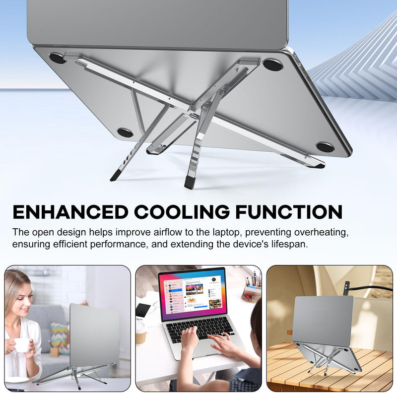 Foldable Laptop Stand, Ergonomic Aluminum Desktop Holder Riser,6 Angles Adjustable,Lightweight Compact, Compatible with 10-17.3'' MacBook,iPad,Dell,HP,Lenovo,Asus,Samsung etc. (Silver) Silver