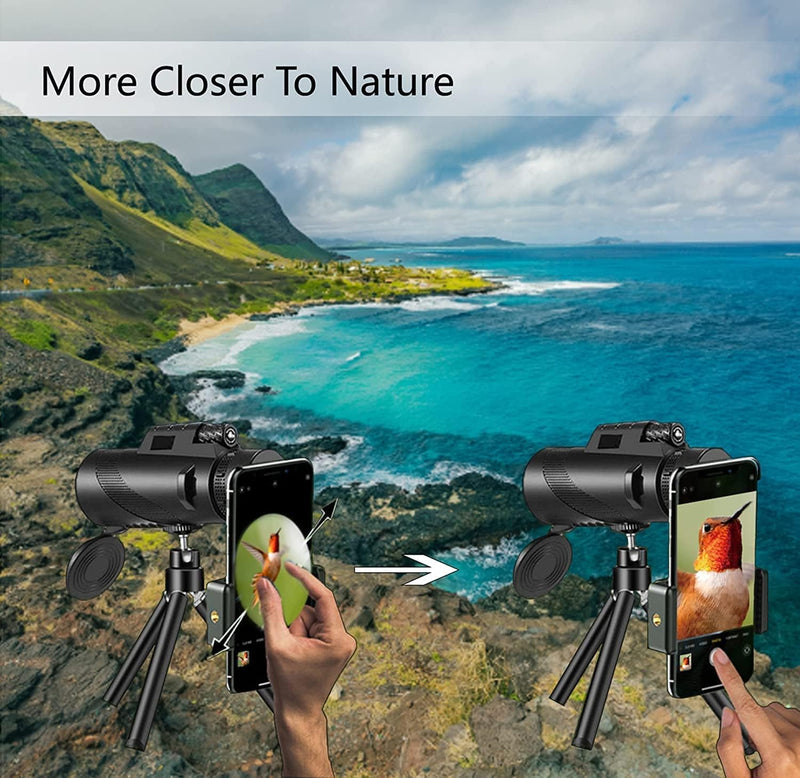 Monocular Telescope with Smartphone Adapter, HD BAK-4 Prism, Handheld Monoculars for Adults Bird Watching Hunting Hiking, Black