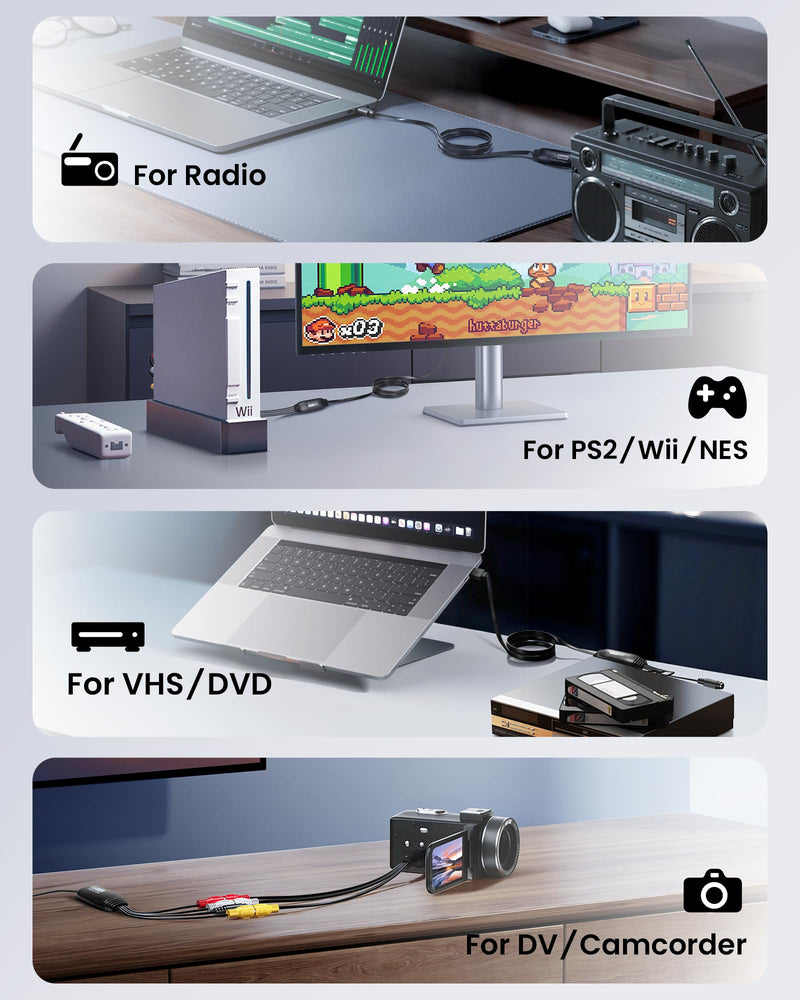  [AUSTRALIA] - VHS to Digital Converter, avedio links USB2.0 Video Cpture Card, RCA AV to USB Audio Video Converter, 1080P Video Capture Device Convert VHS VCR DVD to Digital Adapter, Compatible with Windows, Mac OS Black