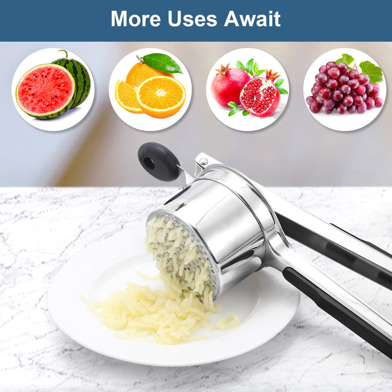 Large 15 oz Stainless Steel Potato Ricer with Silicone Grip - Heavy Duty Ricer for Mashed Potatoes, Purees Black