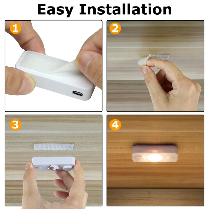 LED Motion Sensor Puck Lights, Rechargeable Cabinet Lights, Stick on Wireless LED Night Light for Closet, Drawer, Shelf, Under Cabinet, Warm White 8Pack, USB Charging Cord Included 8 Pack