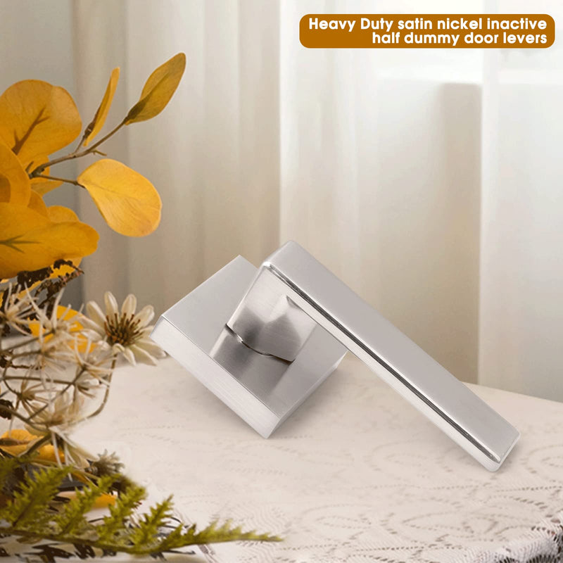 Gobrico 5 Pack Dummy Door Handles in Brushed Nickel, Non-Turning Interior Door Levers, Heavy Duty Single Side Pull Handles for Closet Pantry Satin Nickel