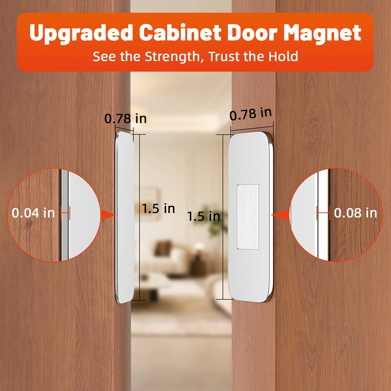 Jiayi No Drill Cabinet Door Magnet for Closure, 12 Pack Magnetic Drawer Closure with Ultra Thin Adhesive Catch, Door Magnetic Catches for Kitchen, Pantry, Keep Cabinets Closed Securely, Easy Install Silver