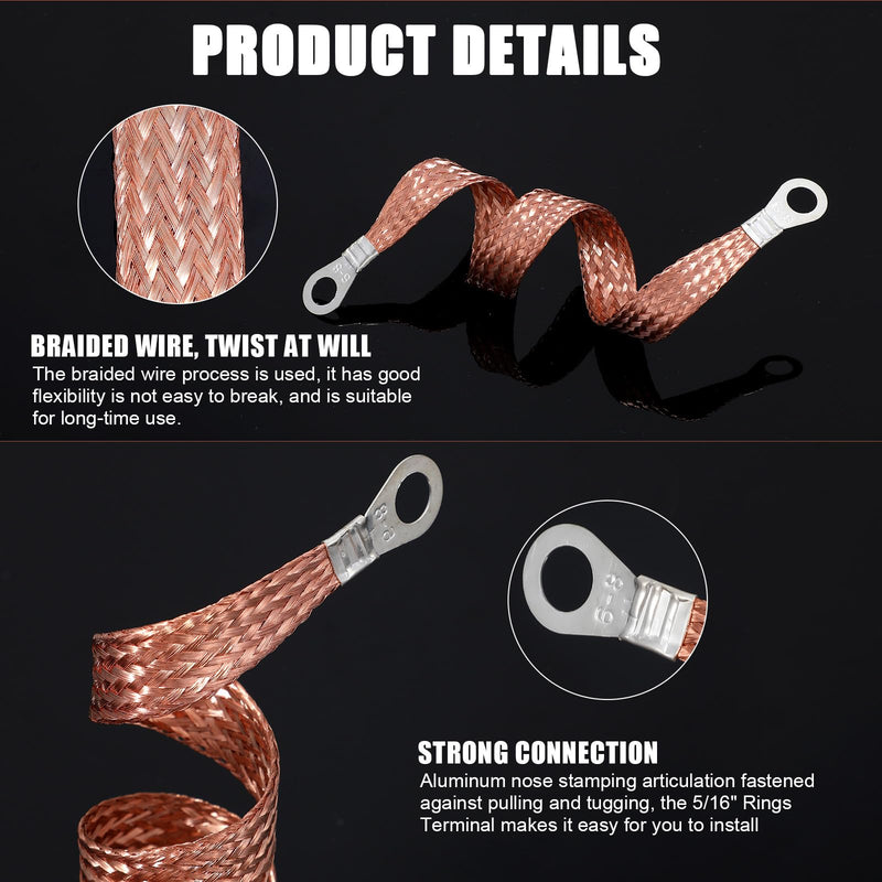 4pcs Engine Ground Strap,Ground Strap Automotive, with Ring Terminals, Durable Flat Braid Grounding Straps, for Vehicle Engines, Engine Copper Grounds Straps,Orange