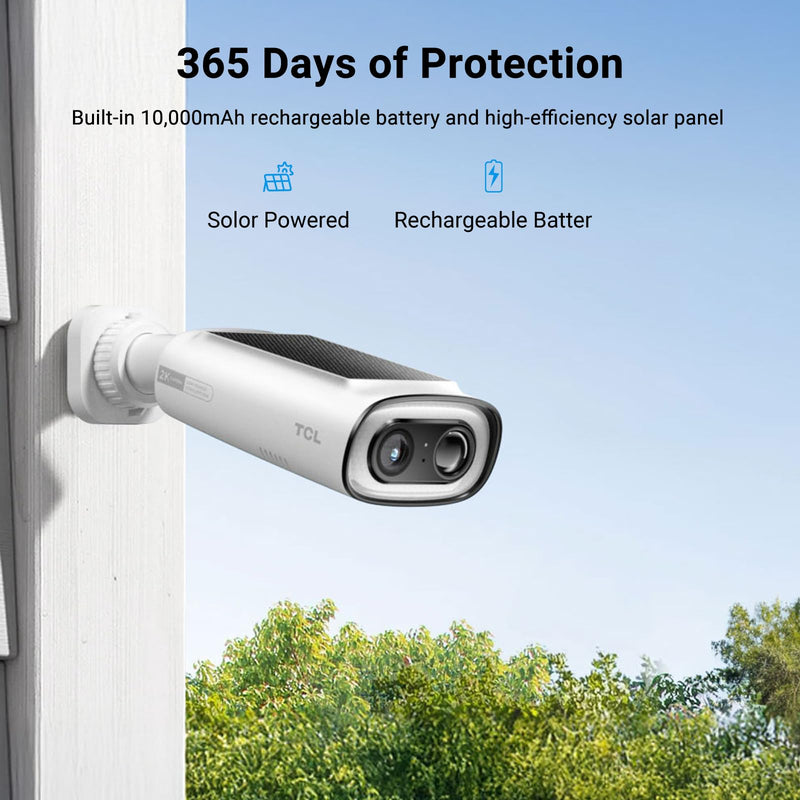 TCL 2K Solar Security Camera Wireless Outdoor, Built-in LED Light with Removable Battery Camera, Local Storage, No Subscription Cameras Compatible with Alexa, Ideal for Home Security