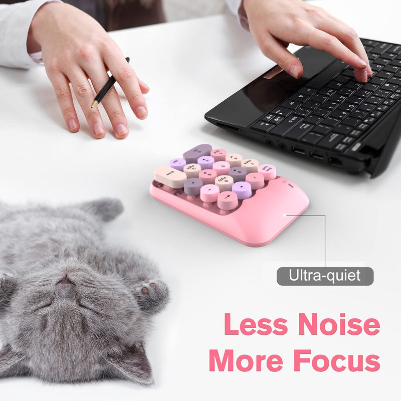 PINKCAT Wireless Number Pad, Cute 18 Keys Numeric Keypad with 2.4G Mini USB Receiver, Portable Silent Number Numpad Financial Accounting for Laptop, PC, Notebook, Desktop, Surface - Pink Mix 637-2.4G+Pink Mix