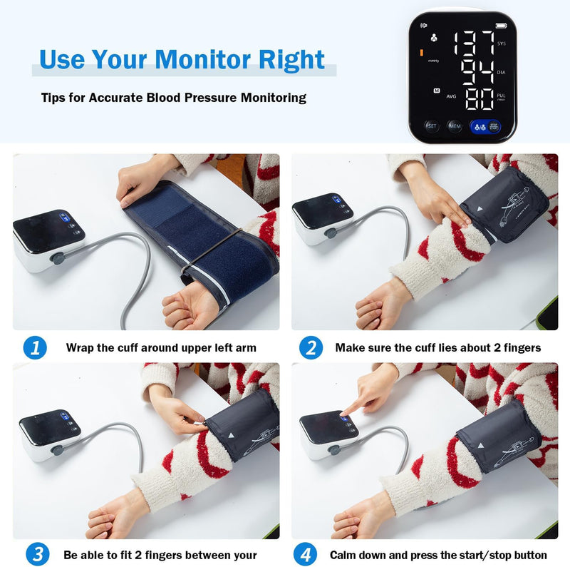 LCJ Blood Pressure Monitor for Home Use Upper Arm Blood Pressure Monitor BP Machine Sphygmomanometer with 2x120 Reading Memory Adjustable Arm Cuff 8.7"-12.6" Large Display with LED Background